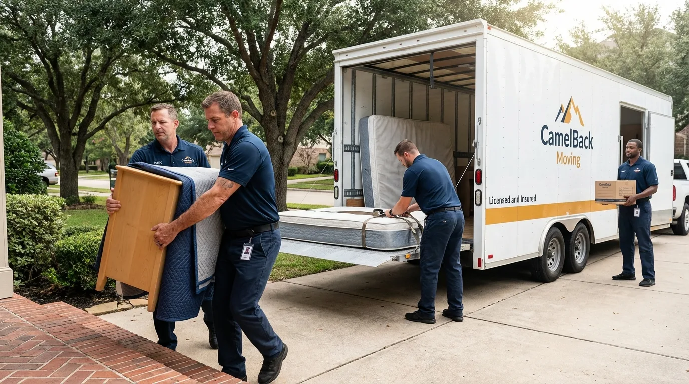 Crew loading residential truck for cross-state move from Attica, NY