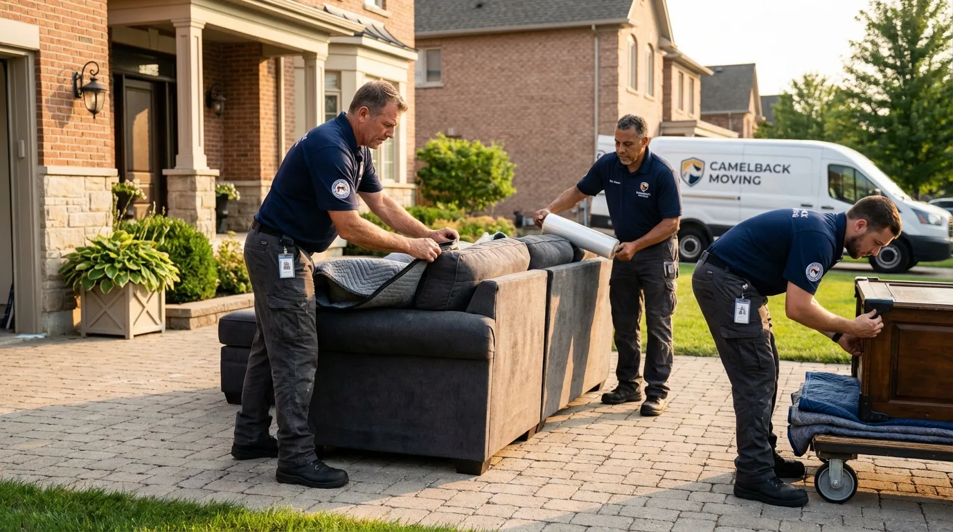 Large estate moving crew wrapping furniture in Attica, NY
